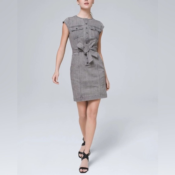 White House Black Market Dresses & Skirts - White House Black Market Gray Ruffled Sheath Dress